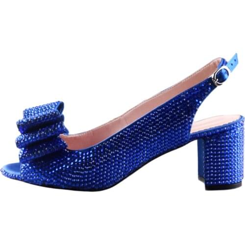 CHS1189 Custom Made Big Size royal Blue Stones Lavender Crystal Shoes Slingbacks Block Low Heel Women Bridal wedding Shoes