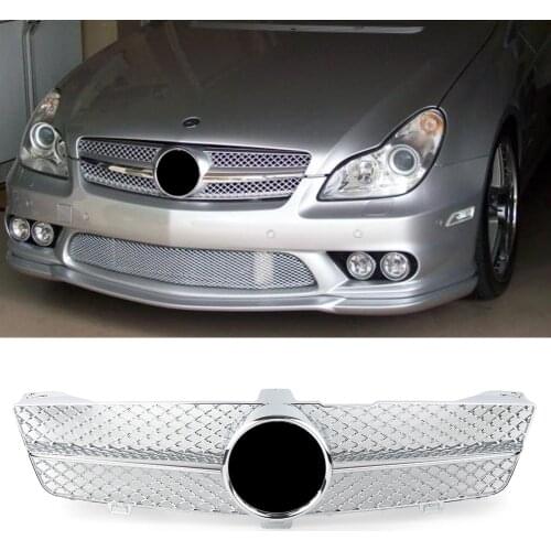 CLS63 CLS550 AMG Look Front Grille Upper Grill For Mercedes Benz CLS-Class W219 2008 2009 2010 2010 2011 w/ Emblem Sliver ABS