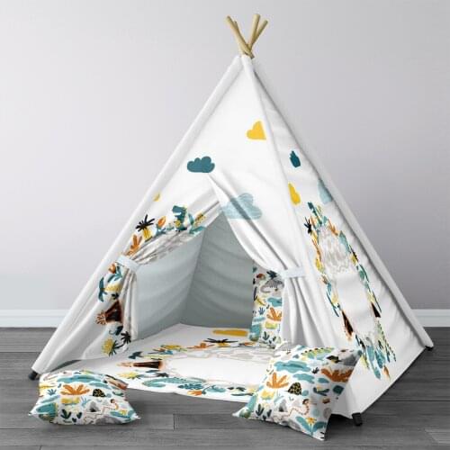 Play Tent for Kids Wigwam Portable Indoor Playground Tents Children Bedrooms White Dinosaur Planet Pattern 1404
