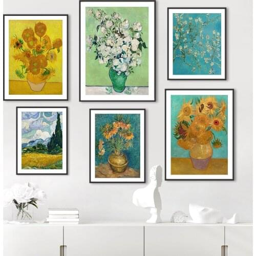 Van Gogh Sunflower Iris Rose Oleander Wall Art Canvas Oil Painting Nordic Posters And Prints Wall Pictures For Living Room Decor