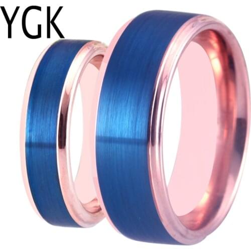 Classic Wedding Engagement Rings Women Mens Anniversary Ring Blue and Rose Step Tungsten Ring for Couples Lovers Party Rings