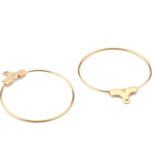 50PCS Stainless Steel 18K Gold Round Circle Beading Hoop Earring Findings with 2 Loops for DIY Earring Making