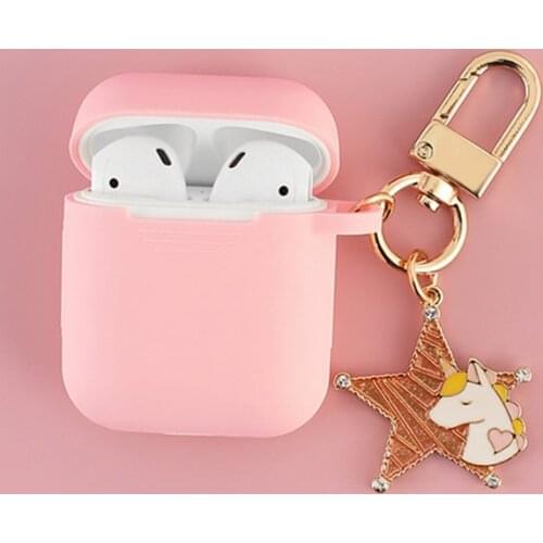 Cute Pink Unicorm Charm For Apple airpods wireless Bluetooth headset case Earphone Silicone Girl Cover anti-lost Protective Case