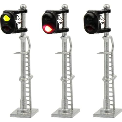 JTD1503GR 3PCS Model Railway 1:150 Train Signals 2-Lights Block Signal N Scale Silver Post with Ladder 3.4cm Green Red