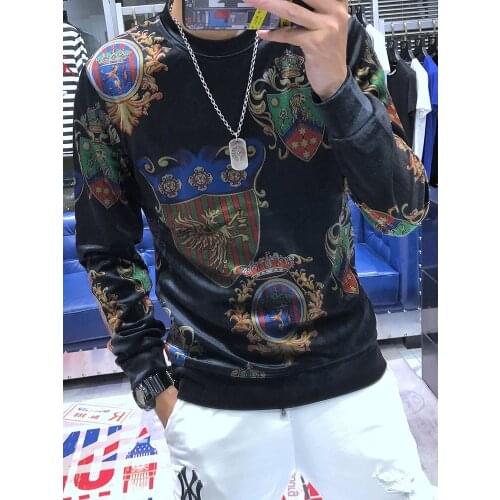 2021 Autumn Winter Mens Fashion Personality Pattern Long Sleeve Sweatshirt Leisure Luxury Round Neck Slim Hoodie