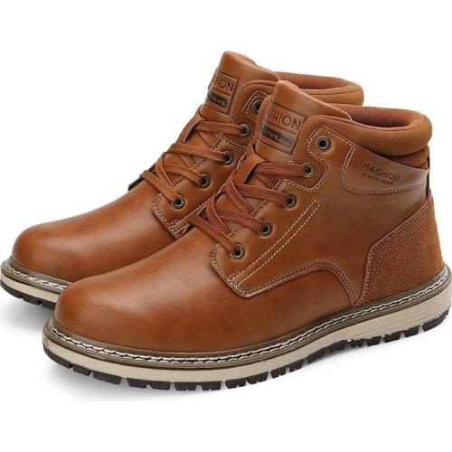 High Top Mens Martin Boots Warm Outdoor Mountaineering Shoes Lace Up Comfortable Large Mens Boots Winter Mens Leather Boots