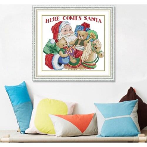 Cute cartoon Santa Claus gift cross stitch handmade embroidery kit 11ct 14ct eco cotton Chinese needlework Christmas decoration