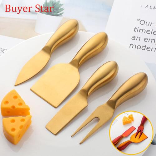 4Pcs/set Gold Cheese server set Stainless steel cutlery Butter Cutter Slicer knife table ware forks metal food cake shovel tool