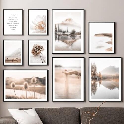 Mountain Lake Dandelion Pine Forest Horse Wall Art Canvas Painting Nordic Posters And Prints Wall Pictures For Living Room Decor