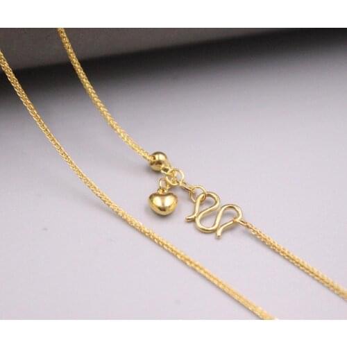 Real 24K 3D Yellow Gold Necklace Width 0.9mm Wheat Link Chain Adjustable 19.68"L About 3.53g For Woman New Style