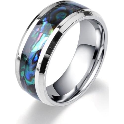 New Fashion Hot Selling 8MM Stainless Steel Material Colorful Shells Simple Style Male Ring Casual Jewelry