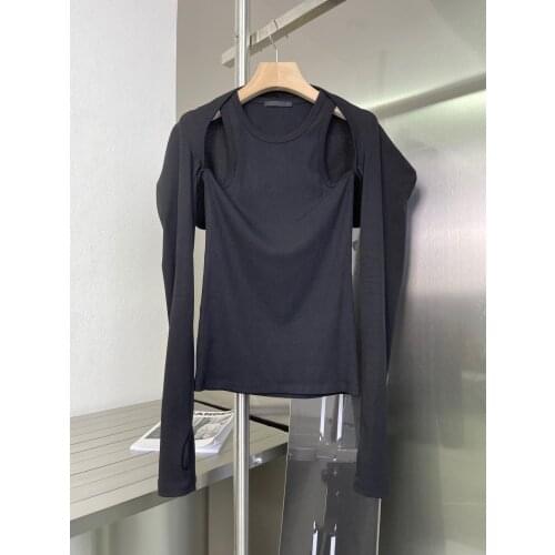 21 early autumn new niche fashion vest stitching windproof sleeve shawl double shoulder hollow fake two-piece top