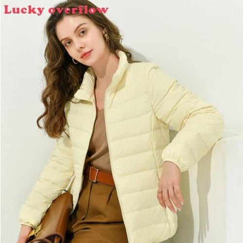 New Womens Fall Winter White Duck Down Stand-Up Collar Korean Style LightWeight Down Jacket High Quality Pure Color Down Jacket