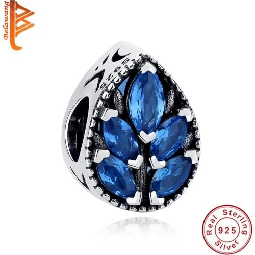Wholesale Classic Maple Leaf Bead 100% 925 Sterling Silver With Blue CZ Charm Fit Original Bracelet For Women DIY Birthday Gift