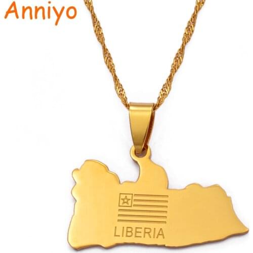 Anniyo LIBERIA Map Flag Gold Color Charms Pendant Necklaces Liberians Jewellery Middle East #001021