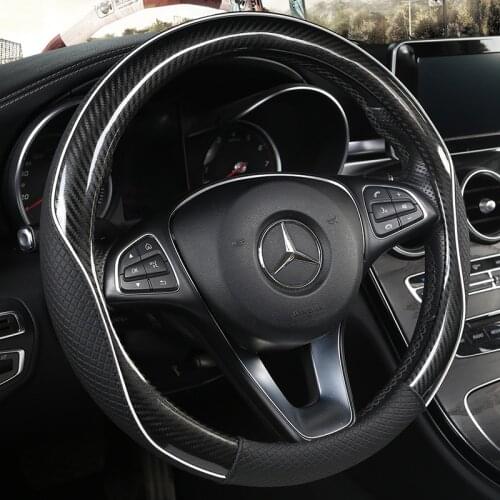 Anti Slip Car Carbon Fiber Steering Wheel Cover for Mercedes Ben AMG 38cm Models A C CLA E GLA GLC GLE S B CLS Class Accessories