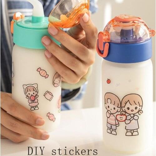 Smiley Bowl Plastic Water Bottle with Lid Straw Milk Cup Milk Coffee Mug Cute Korean ins Student Adult Tour Drinking Bottle