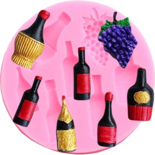 Wine Bottle Silicone Mold Grapes DIY Party Fondant Cupcake Topper Molds Chocolate Gumpaste Candy Clay Mould Cake Decorating Tool