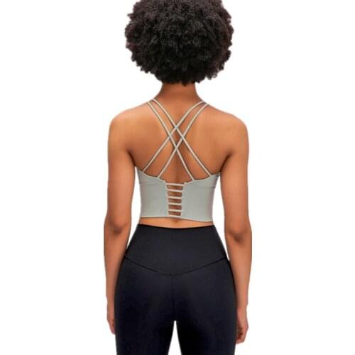 2020 New Thin Shoulder Strap Cross Women Sports Bra Sexy Back Hollow Female Shockproof Running Fitness Yoga Bra With Chest Pad