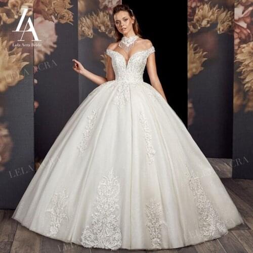 LelaAcra 2 In 1 Beaded Wedding Dresses Luxury 2021 Appliqued Lace Bridal Ball Gown Sleeveless Princess AX78 Vestido De Novia