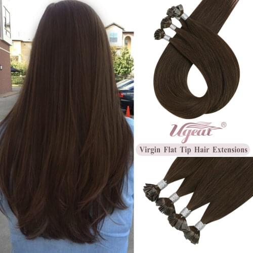 【12 Months】Ugeat Flat Tip Hair Extensions 14-22" 100% Natural Straight Human Hair 25g/50g Pre Bonded Hair Extensions 1g/s