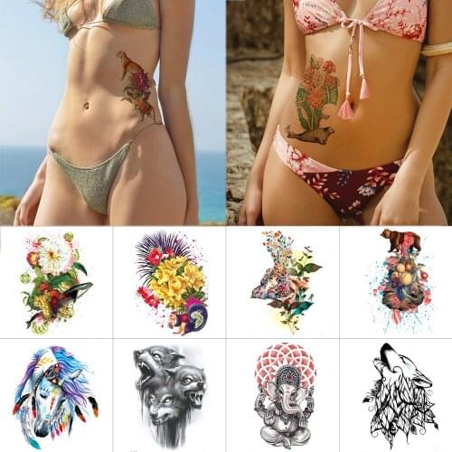 1 piece temporary tattoo sticker Flower waterproof fake tattoos Horse wolf leopard Body tattoo men women Water Transfer Tattoos