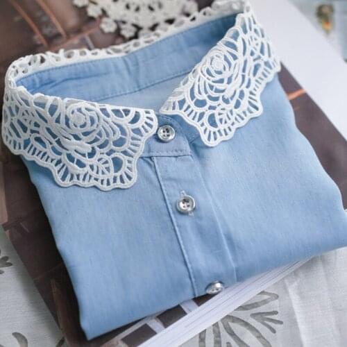 Embroidery Flowers Pearl Lace Half Shirt Collar necklace for women accessary Light Cowboy Hollow Rose Shirt Lingerie Fake Collar