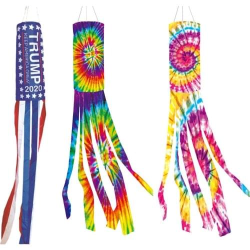 Windsock Tie Dye Rainbow American Flag Patriotic Hanging Decor Creative Tie-dye Duct Wind Flag Windsock Rainbow Duct