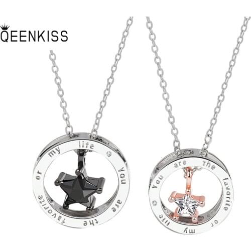 QUEENKISS NC636Fion Jewelry Wholesale Fashion Lady Girl Birthday WeddingAAA Zircon Stars 18KT Gold White Gold Pendant Necklace