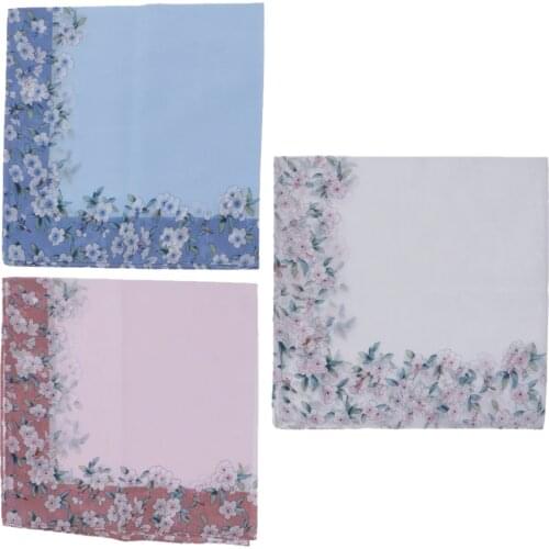3pc Handkerchiefs Flower Printed Hanky Soft Kerchiefs Wedding Party Hankie