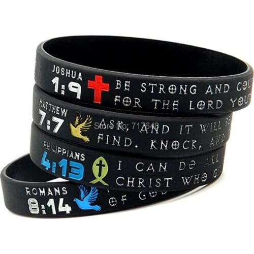 300pcs Symbols of Faith Bible with Christian Symbols JOSHUA MATTHEW PHIL wristband silicone bracelets free shipping by FEDEX A