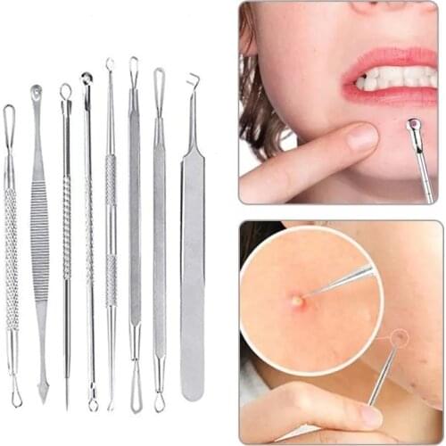 7pcs Blackhead Comedone Acne Pimple Blackhead Blemish Remover Tool Spoon For Face Skin Care Tool Needles Facial Pore Cleaner