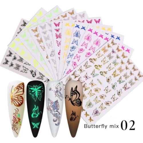 8/1PC 3D Butterfly Nail Art Stickers Adhesive Sliders Colorful Nail Transfer Decals Foils Wraps Decorations Nail Art Laser TSLM1