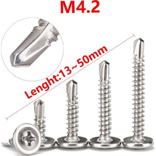 #8/M4.2 Drilling Screw Phillips Self Drilling Screw Pan Round Thread Wafe Washer Head Self Tapping Screw Bolt Stainless Steel