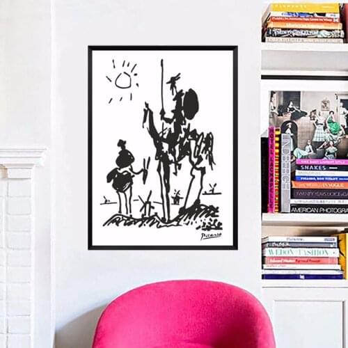 Abstract Don Quixote Canvas Printed Wall Painting Retro Frameless Oil Painting Living Room Home Decoration Black and White Art