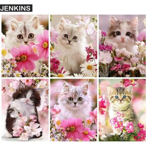 5D DIY Diamond Painting Cat Flower Decorative Canvas Paintings Home Wall Decor In Living Room Personalized Puzzles Gift JENKINS