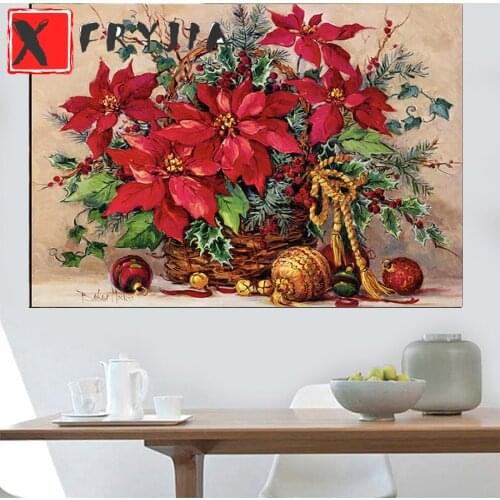 Diamond Painting 5D DIY Poinsettia Basket Full Square Round Diamonds Embroidered Red Flower Wall Decoration Craft Kit home decor