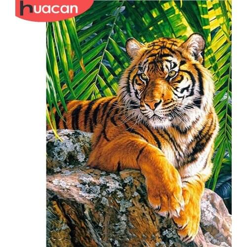 HUACAN Diamond Painting Animal Tiger Rhinestones Picture Embroidery Cross Stitch Decoration Painting With Diamonds