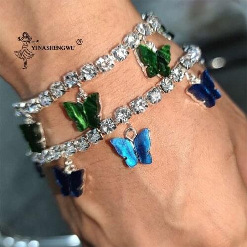 2020Fashion Sweet Cute Butterfly Bracelets for Women Gold Silver Color Shiny Crystal Chain Bracelet Fashion Wedding Jewelry Gift