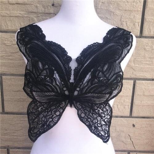 Black Butterfly Lace Collar Embroidered Neckline Trim Applique Embellishments Vintage Trims Wedding Dress Accessories