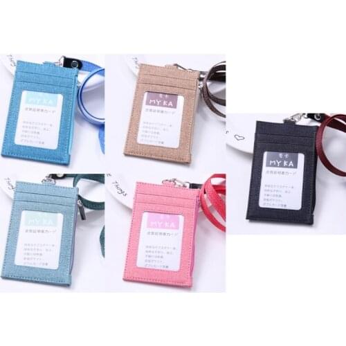 D0LF Faux Leather ID Badge Holder with Lanyard Multi Slots Zipper ID Card Pocket Bag