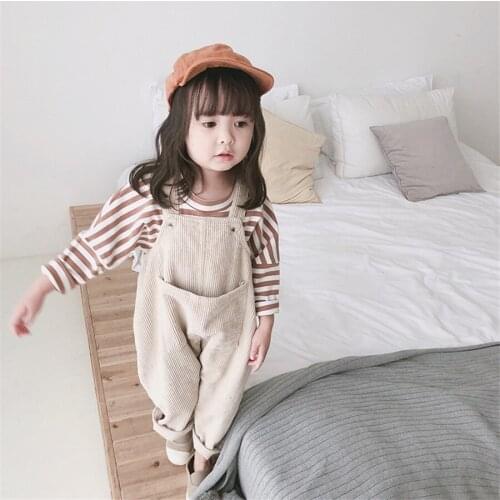 Baby Girl Jumpsuit Casual Corduroy Overalls Fashion Toddler Clothing Big Pocket Kids Clothes Girls Pants Spring Autumn Overalls