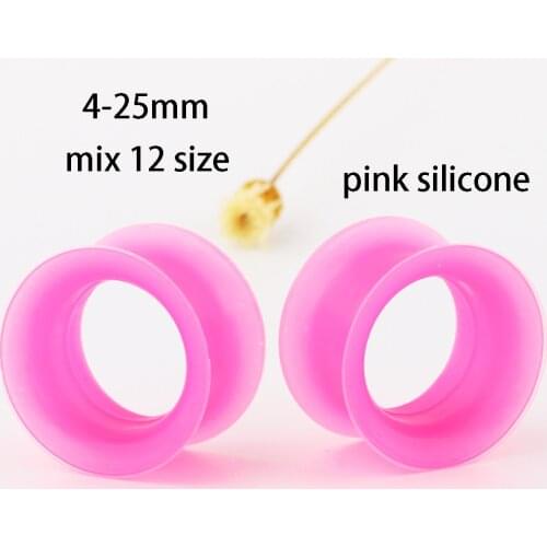JUNLOWPY Pink Soft Silicone Flexible Ear Skin Tunnels Plugs Expanders Gauges Hollow Body Helix Piercing Earring 6G-1" 120/240pcs