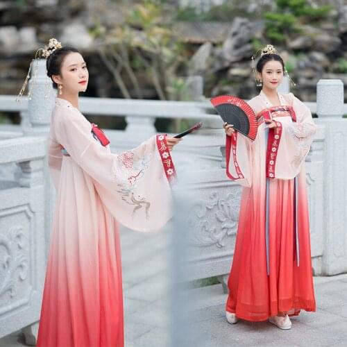 1 set Creative Ancient Clothing Traditional Daily Embroidery Hanfu Suit Dance Stage Performance Dress Women Girl Gift