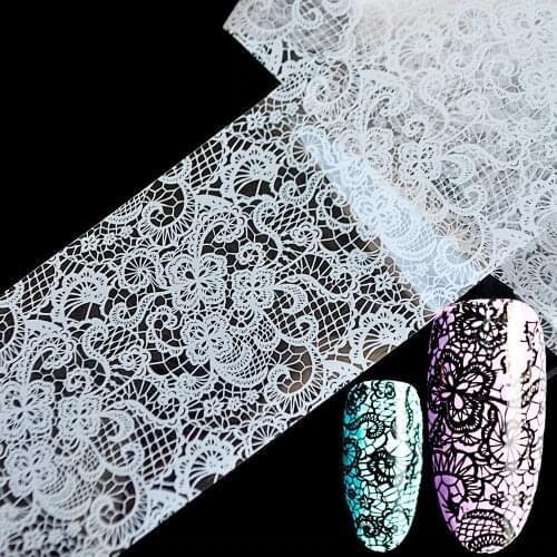 Cool Lace Nail Foil Sticker White Black Flower Pattern Swirl Vines Nail Art Design Glue Transfer Decal Foil Manicure Supplies