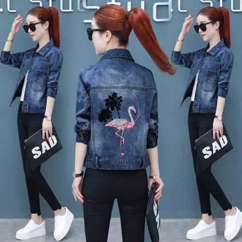 Women Jackets Spring Autumn Emroidery Women Jacket Short Denim Jacket Women Oversized Jacket Jean Jacket Women Denim Jackets 5XL