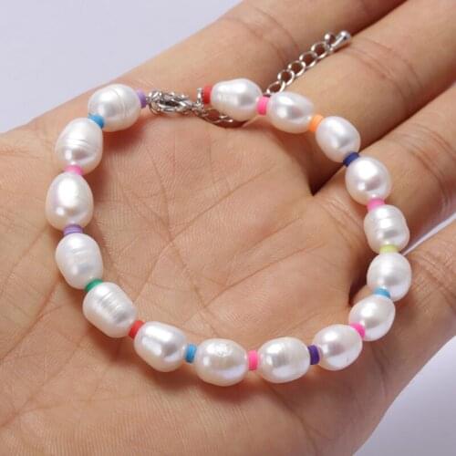 Best natural freshwater pearl beads with colorful clay silicone spacer adjustable beaded bracelet for woman gift 2020 jewelry