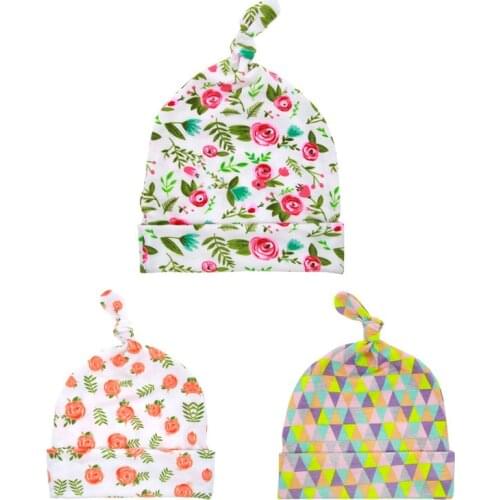 Yundfly Fashion Toddler Flower Pattern Crimping Hat Newborn Printing Nipple Beanie Hat Infant Birth Cap
