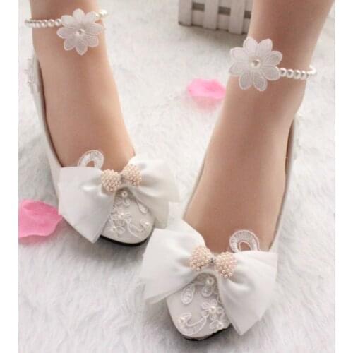 Fashion butterfly-knot wedding shoes woman ankle bracelet sweet handmade plus sizes low high heel brides wedding shoes