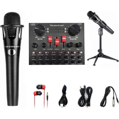 V8S Live Sound Card Microphone Set 8 Modes Audio Recording Live Streaming Equipments